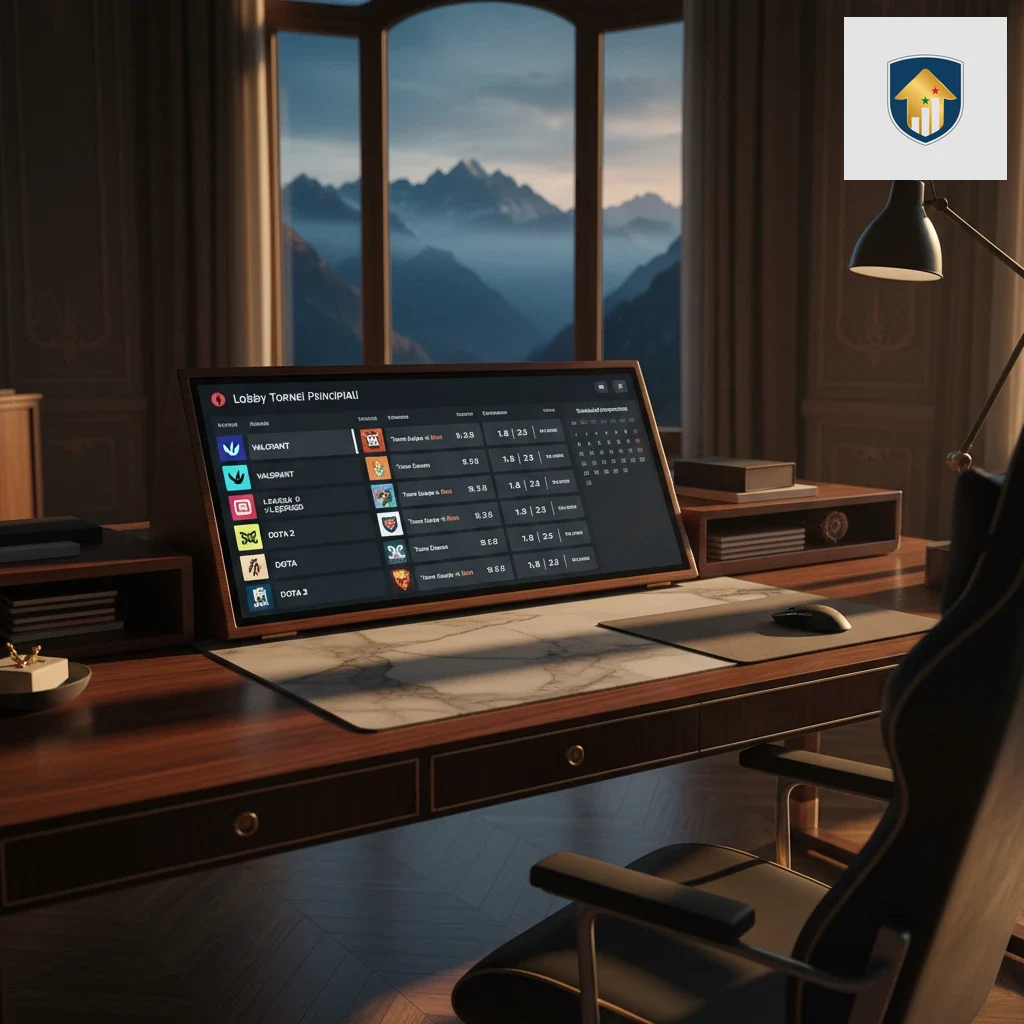 Schermata della lobby tornei con elenco quote per CS2 e League of Legends.