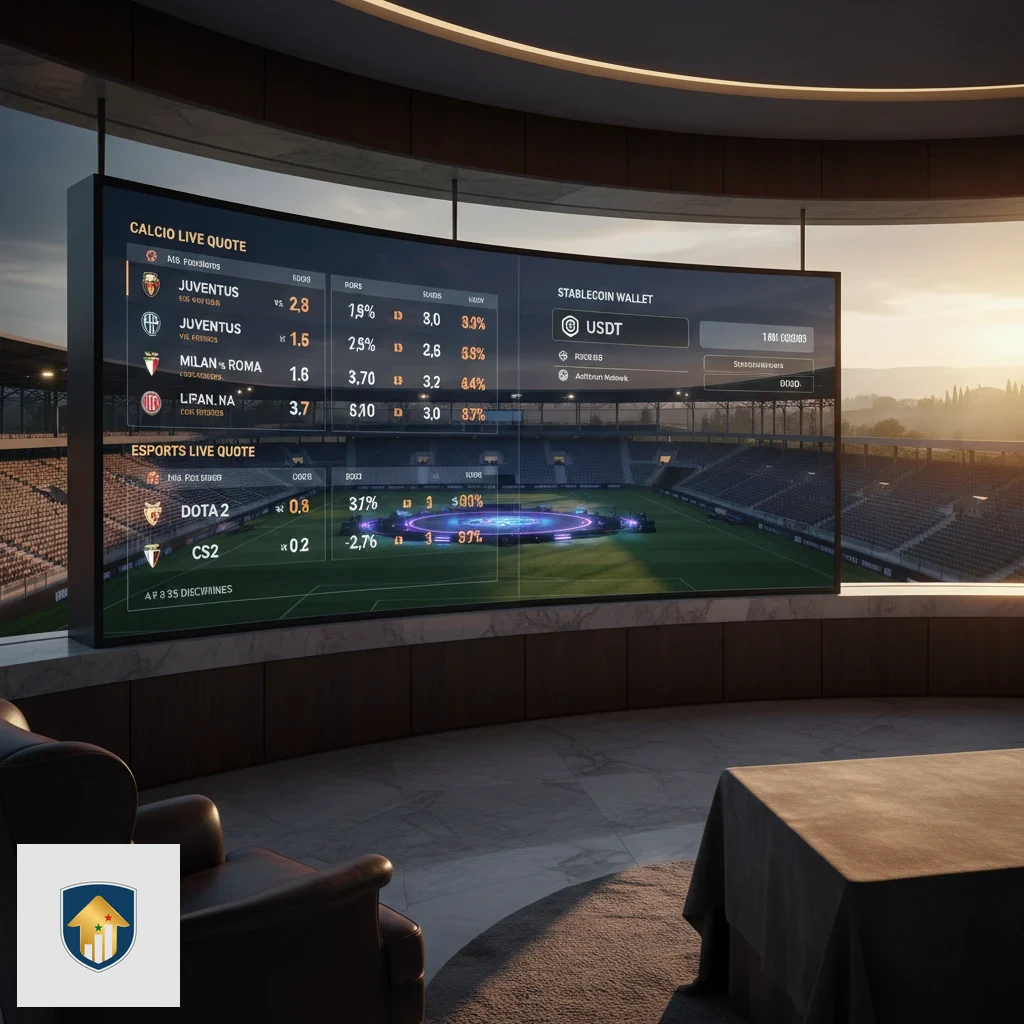 Interfaccia per scommesse live ed eSports con saldo in Tether