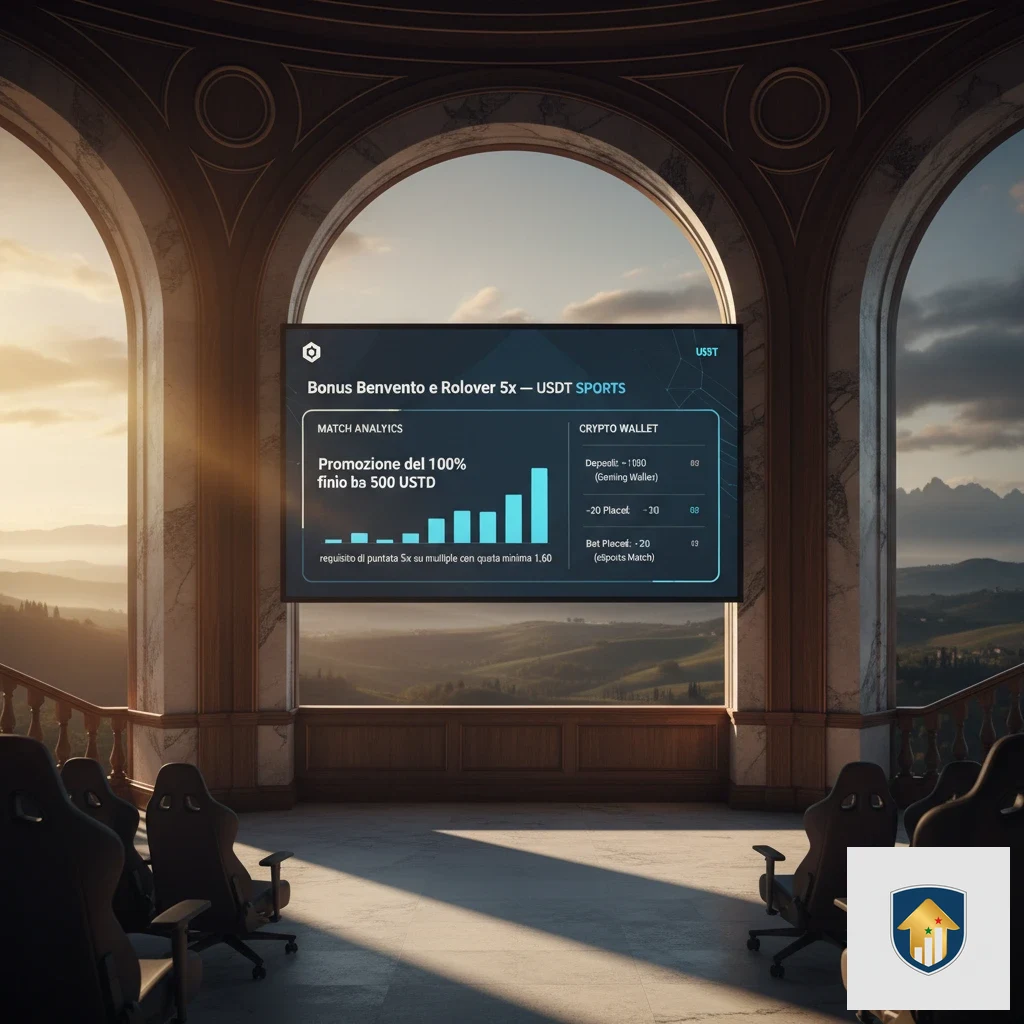 Schermata promozioni e termini di rollover per bonus benvenuto crypto
